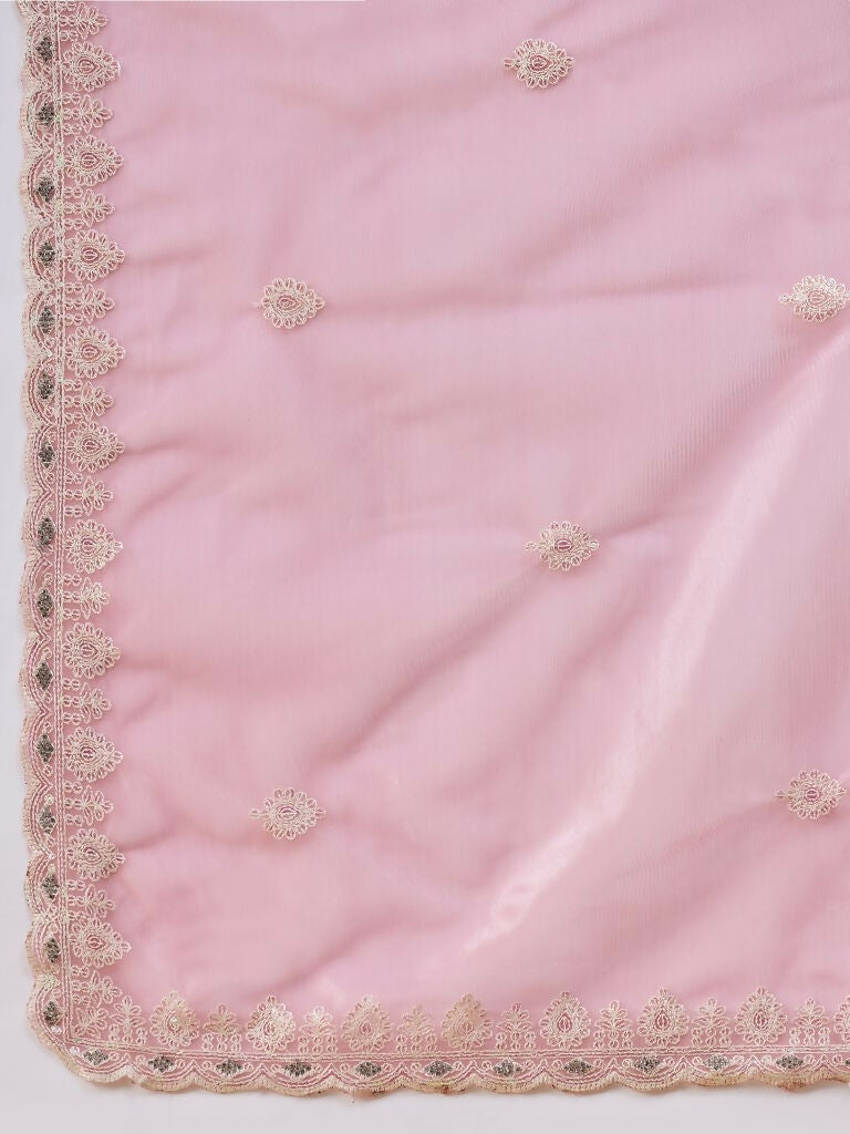 Pink Organza Sequence Embroidered Saree with Unstitched Blouse - Satya