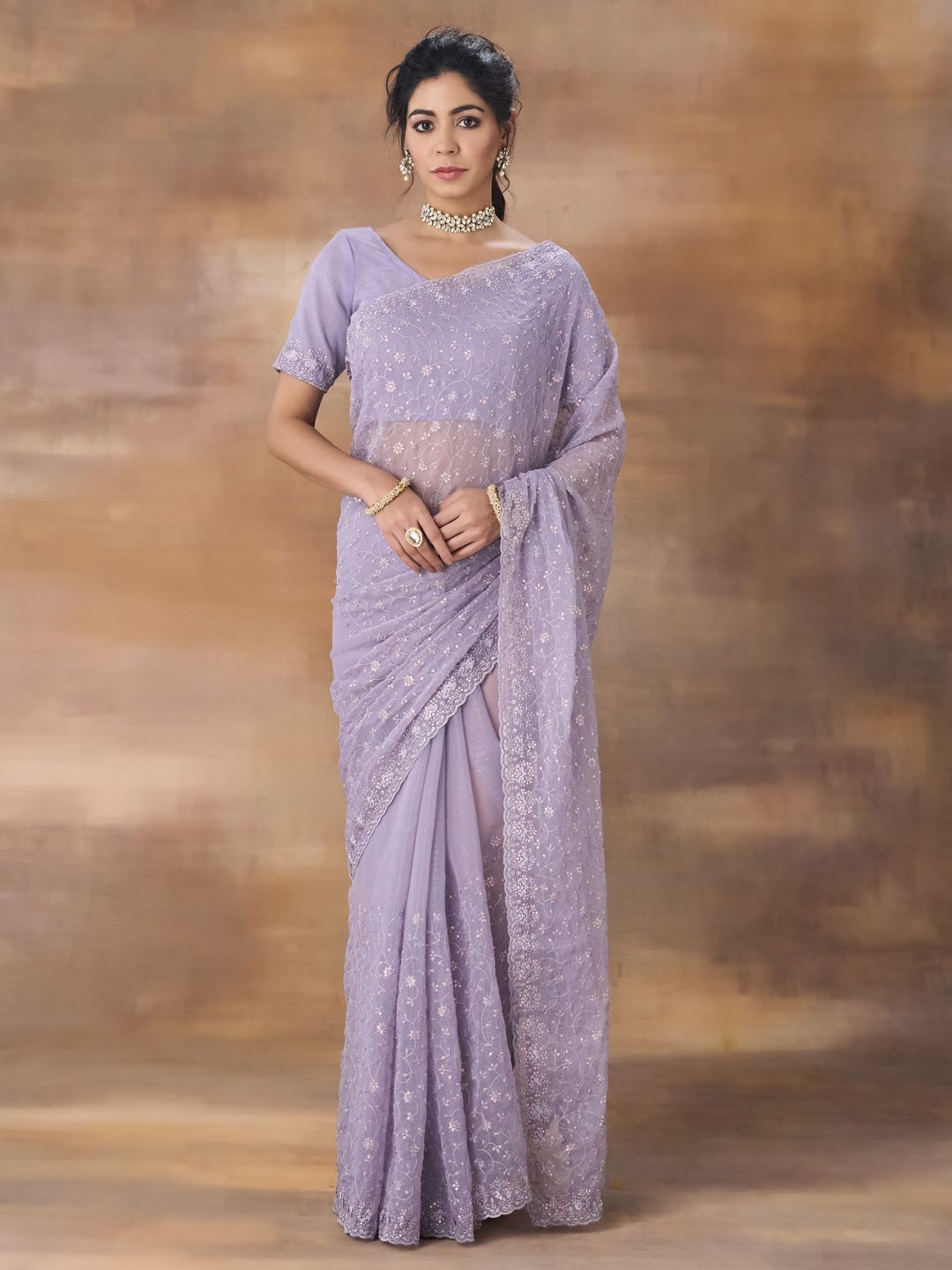 kasee Embroidered Floral Sequinned Saree