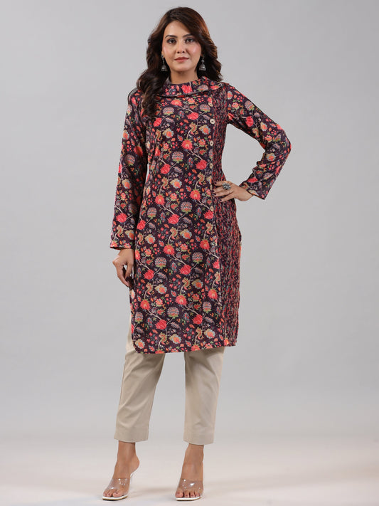 Juniper Women Multi Coloured Velvet Printed Kurta