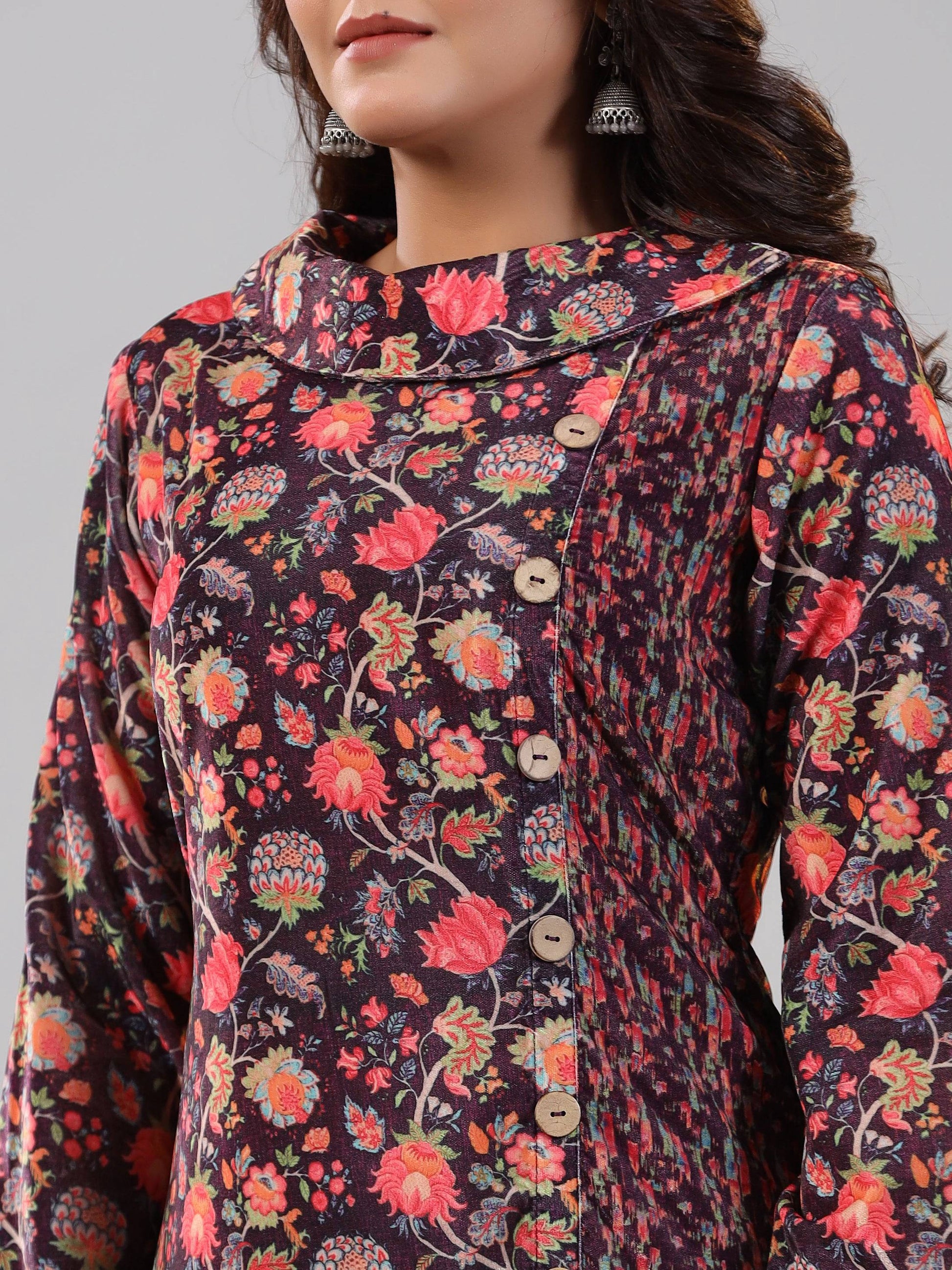 Juniper Women Multi Coloured Velvet Printed Kurta