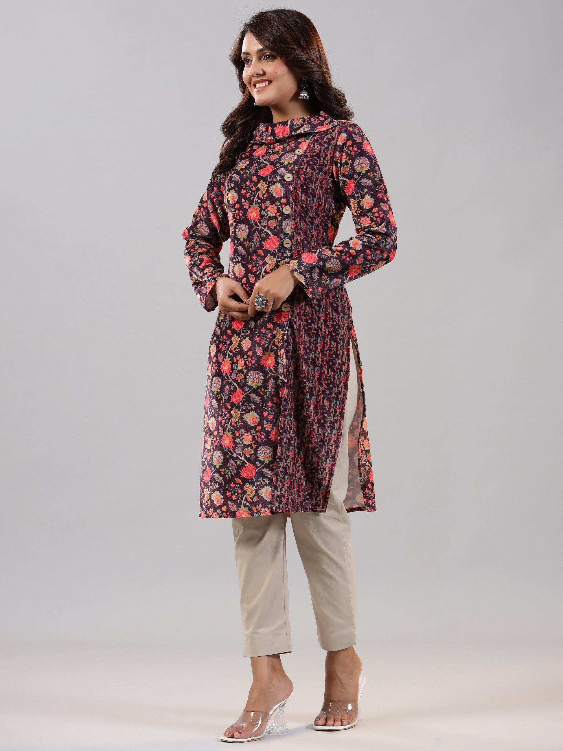 Juniper Women Multi Coloured Velvet Printed Kurta