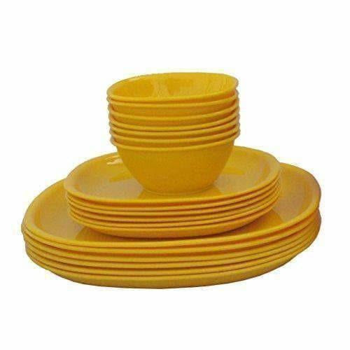 Plastic Square Plate and Bowl Set, 18-Pieces, Yellow - Grab2buy
