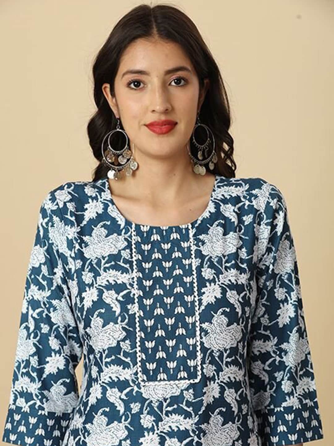 HERE&NOW Floral Printed Regular Kurta with Trousers
