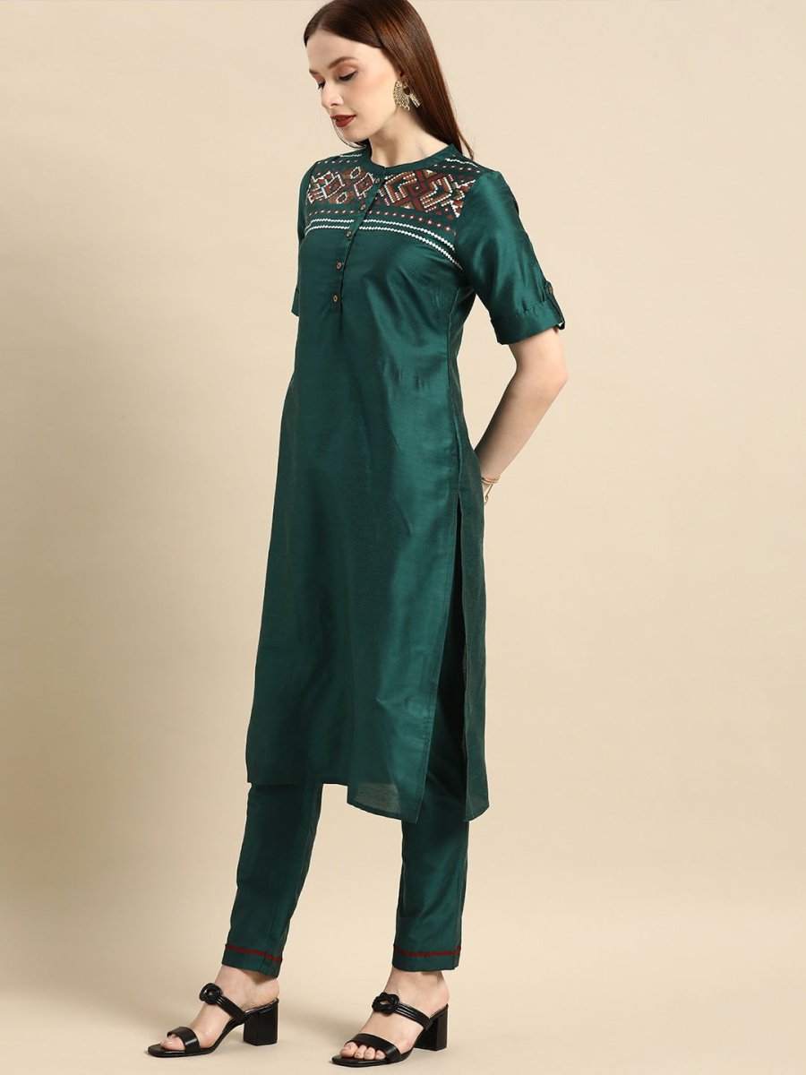 All About You Women Green Kurta with Trousers