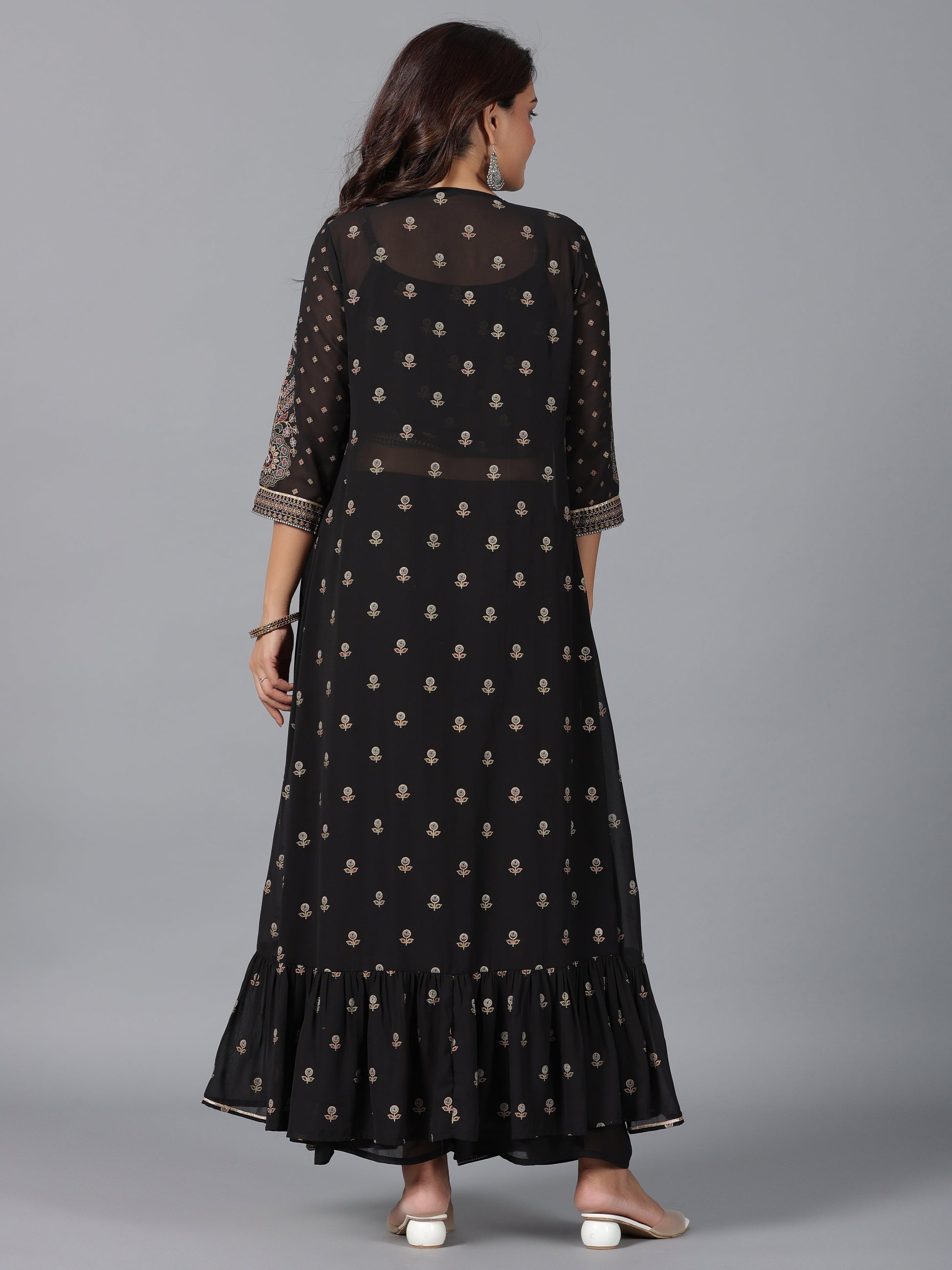 Juniper Women Black Georgette Printed Clothing Set