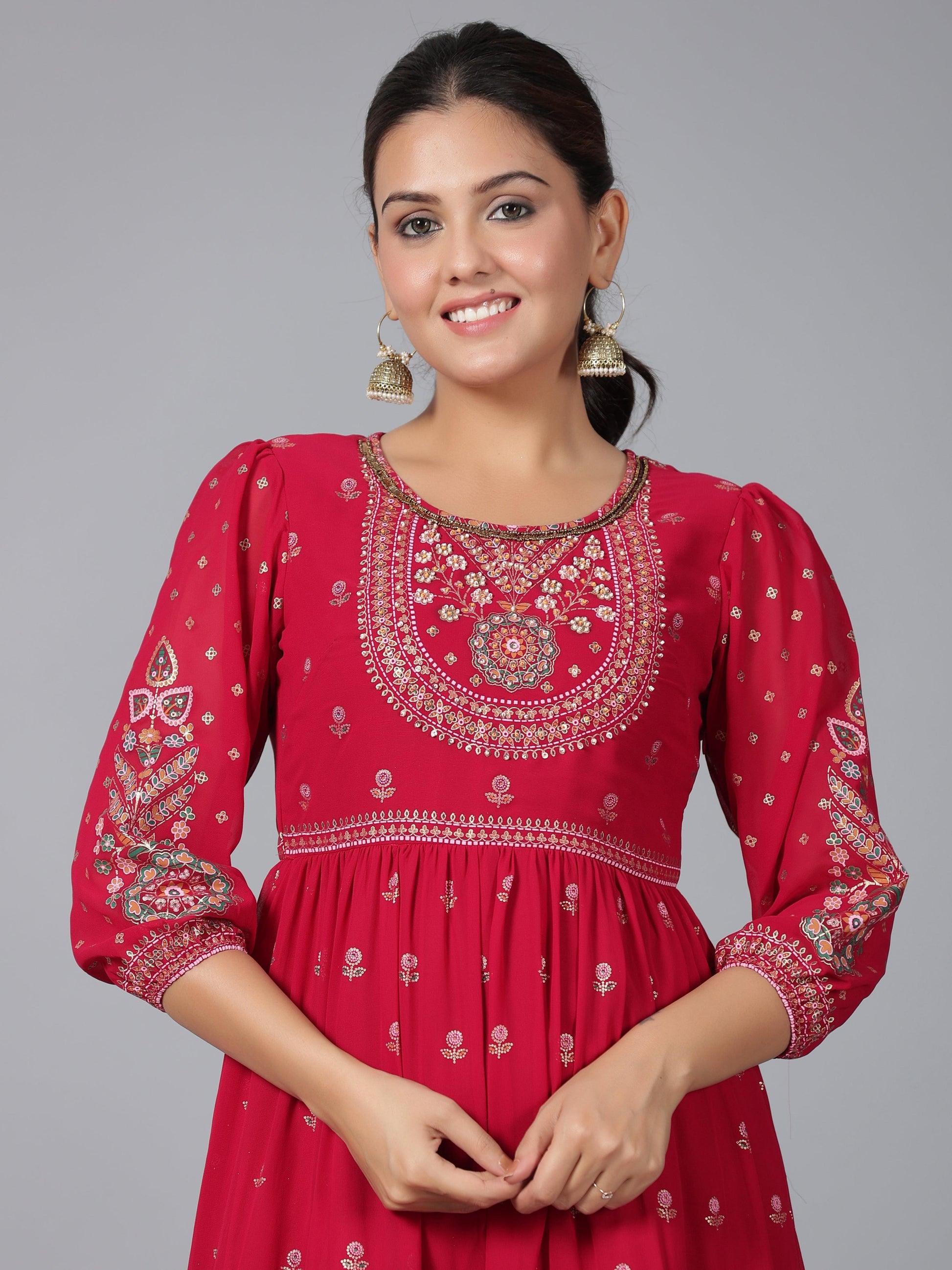 Juniper Women Red Georgette Printed Tiered Maxi Dress