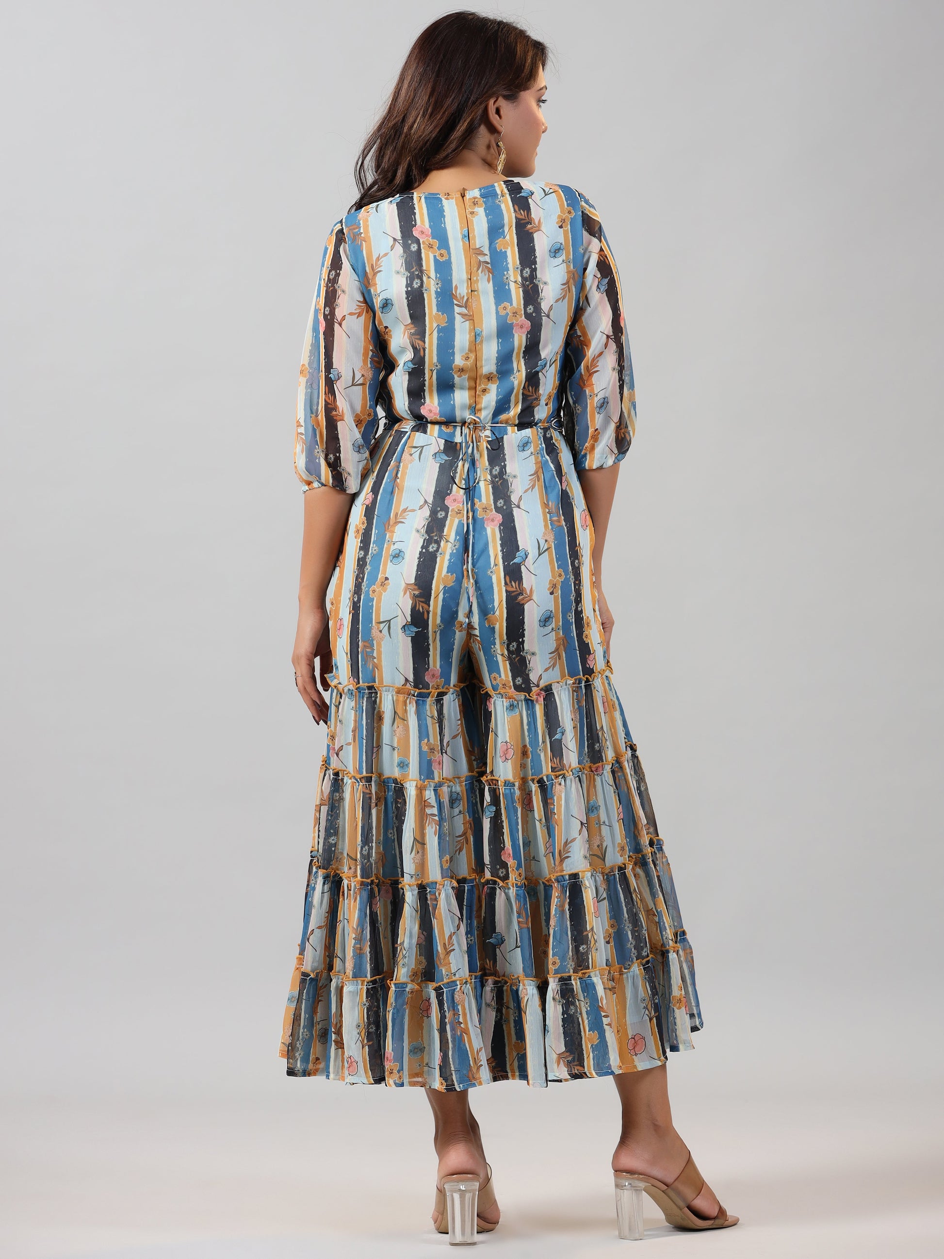 Juniper Women Skyblue Chiffon Printed Jumpsuit