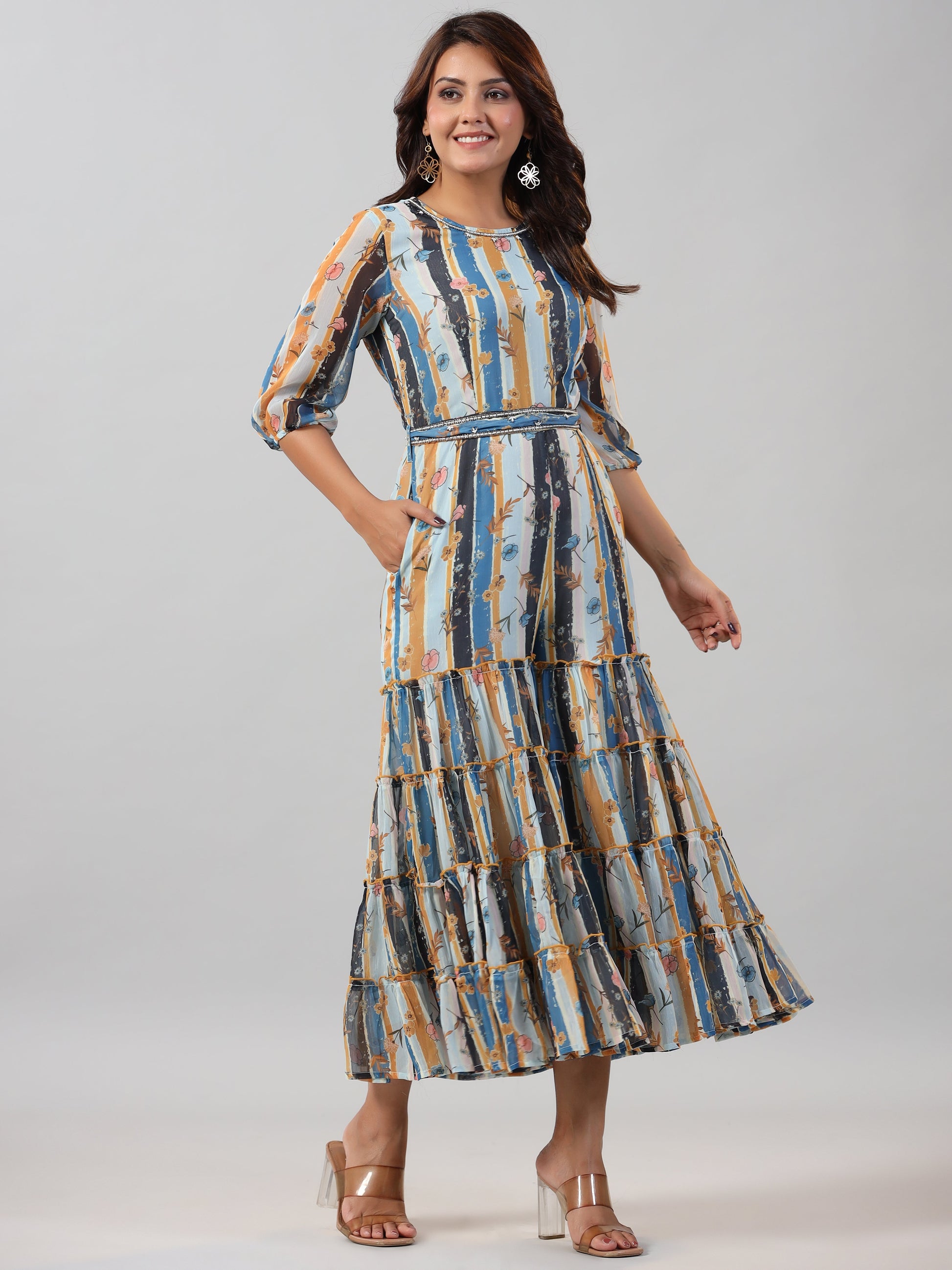 Juniper Women Skyblue Chiffon Printed Jumpsuit