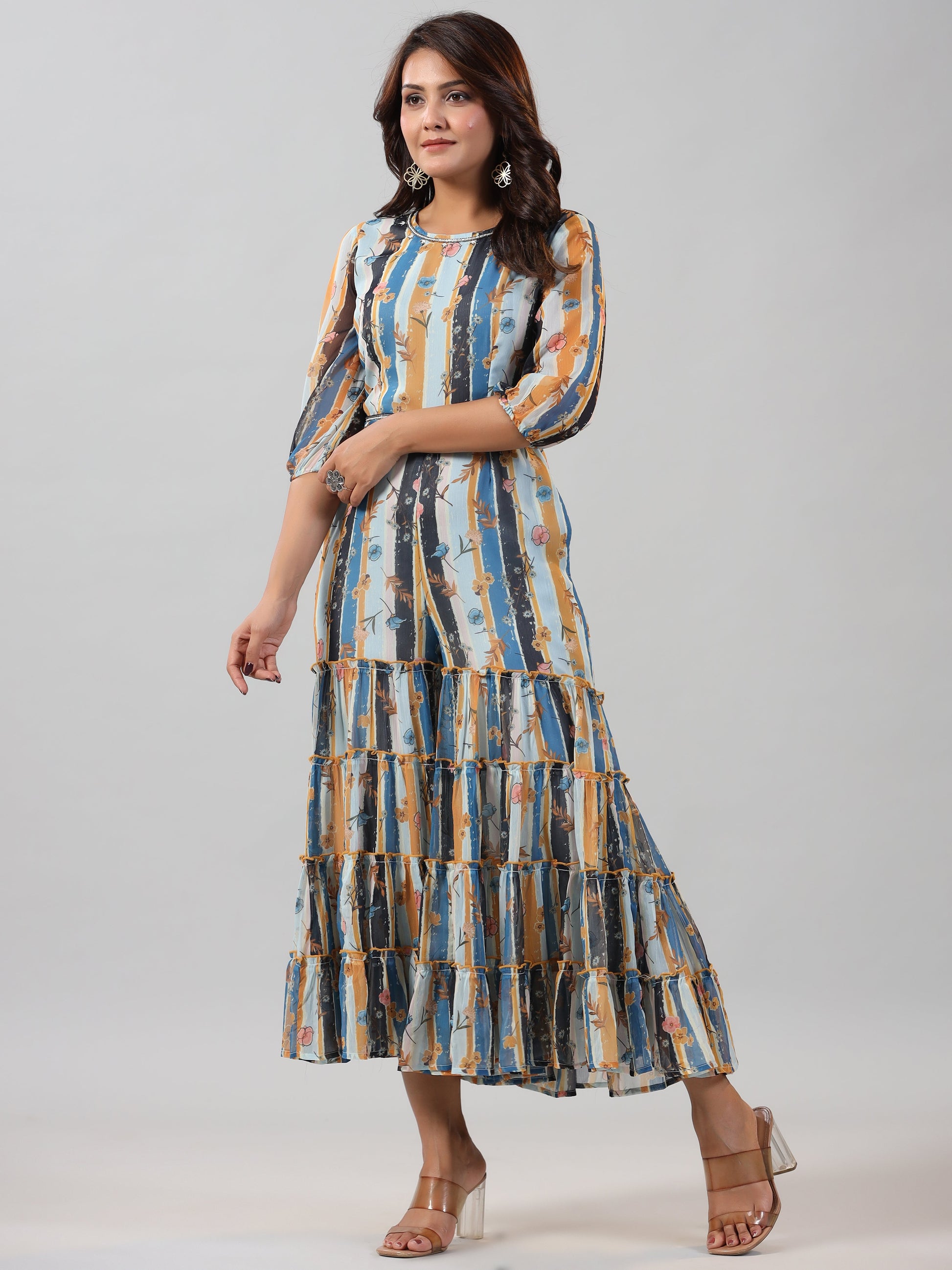 Juniper Women Skyblue Chiffon Printed Jumpsuit