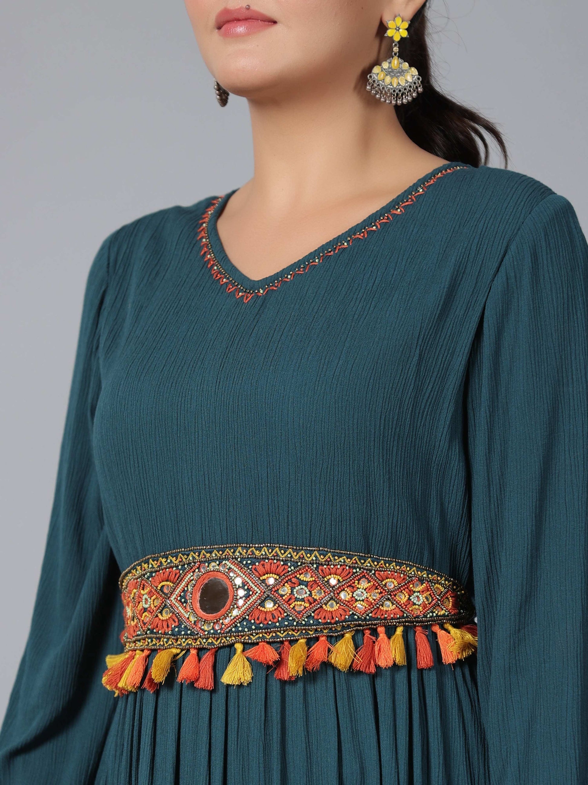 Juniper Women Bottle Green Rayon Crepe Tiered Maxi Dress