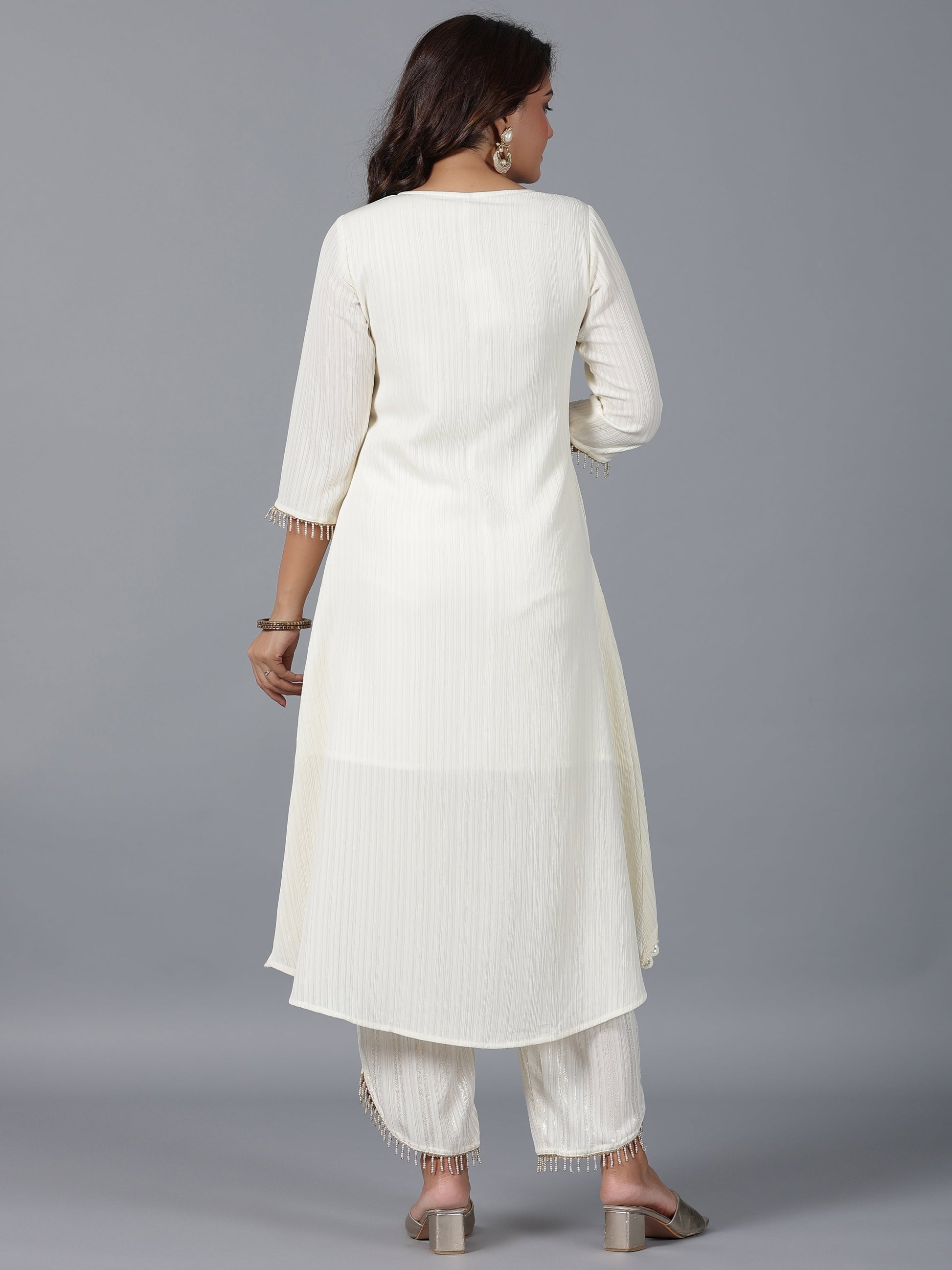 Juniper Women Ivory Magnus Embellished High-Low Kurta and Pants Set