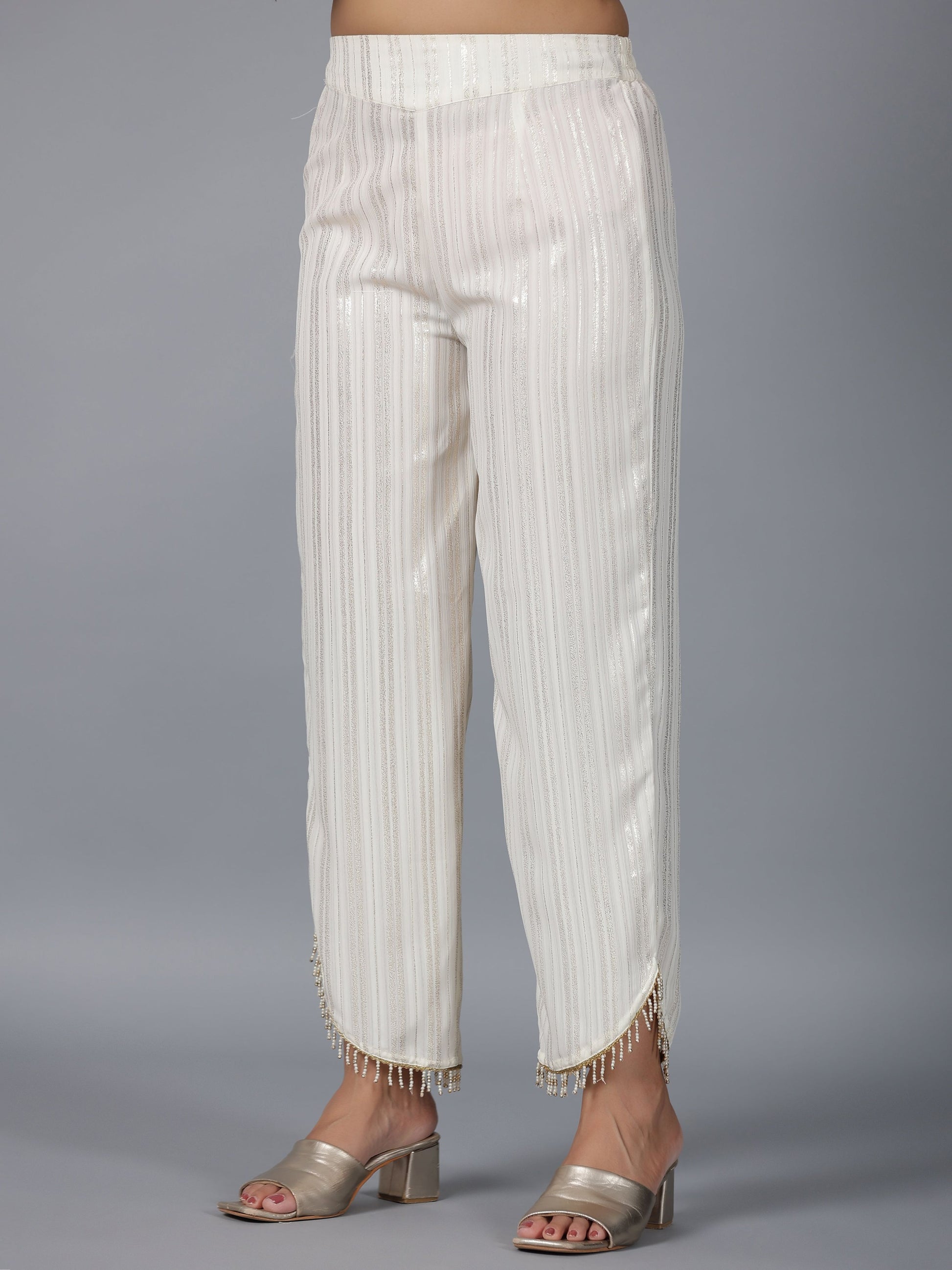 Juniper Women Ivory Magnus Embellished High-Low Kurta and Pants Set