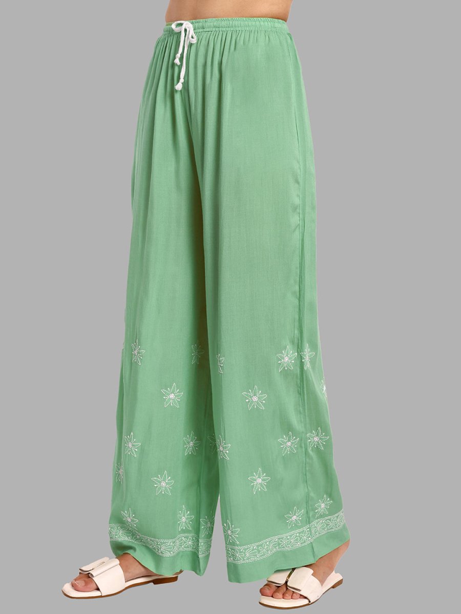 ADA Floral Embroidered Long Sleeves Regular Lucknowi Chikankari Kurta With Palazzos 