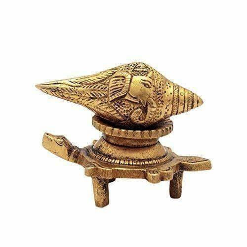 Brass Vishnu Shankh Conch Shell For Puja With Vastu/ Fengshui Tortoise For Home Decor - Grab2buy
