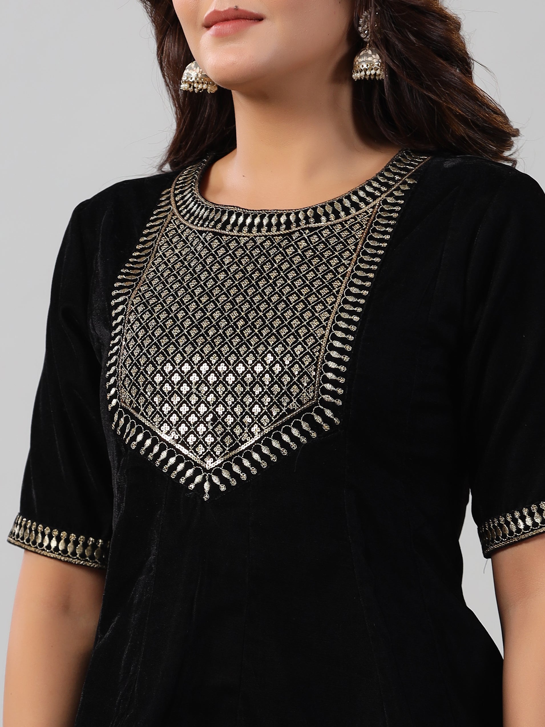 Juniper Women Black Velvet Embroidered Clothing Set