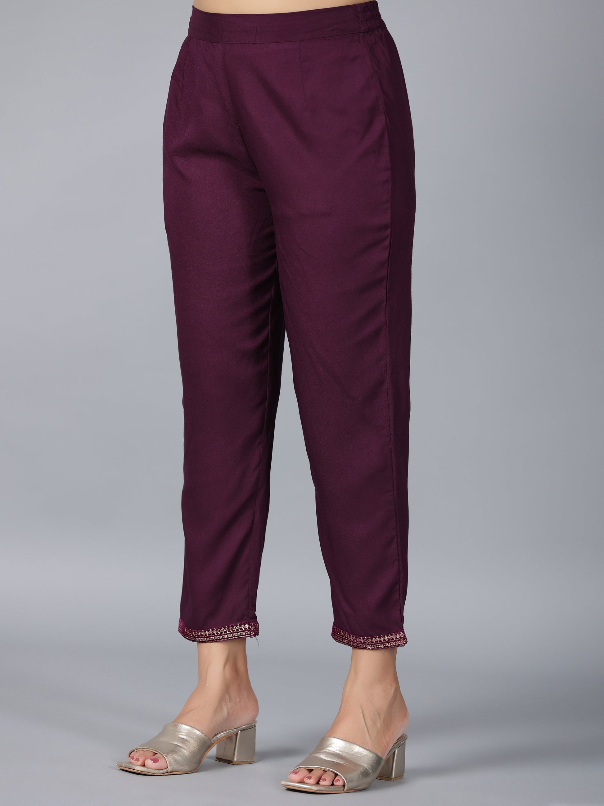 Juniper Women Purple Velvet Embroidered Kurta & Pants Set