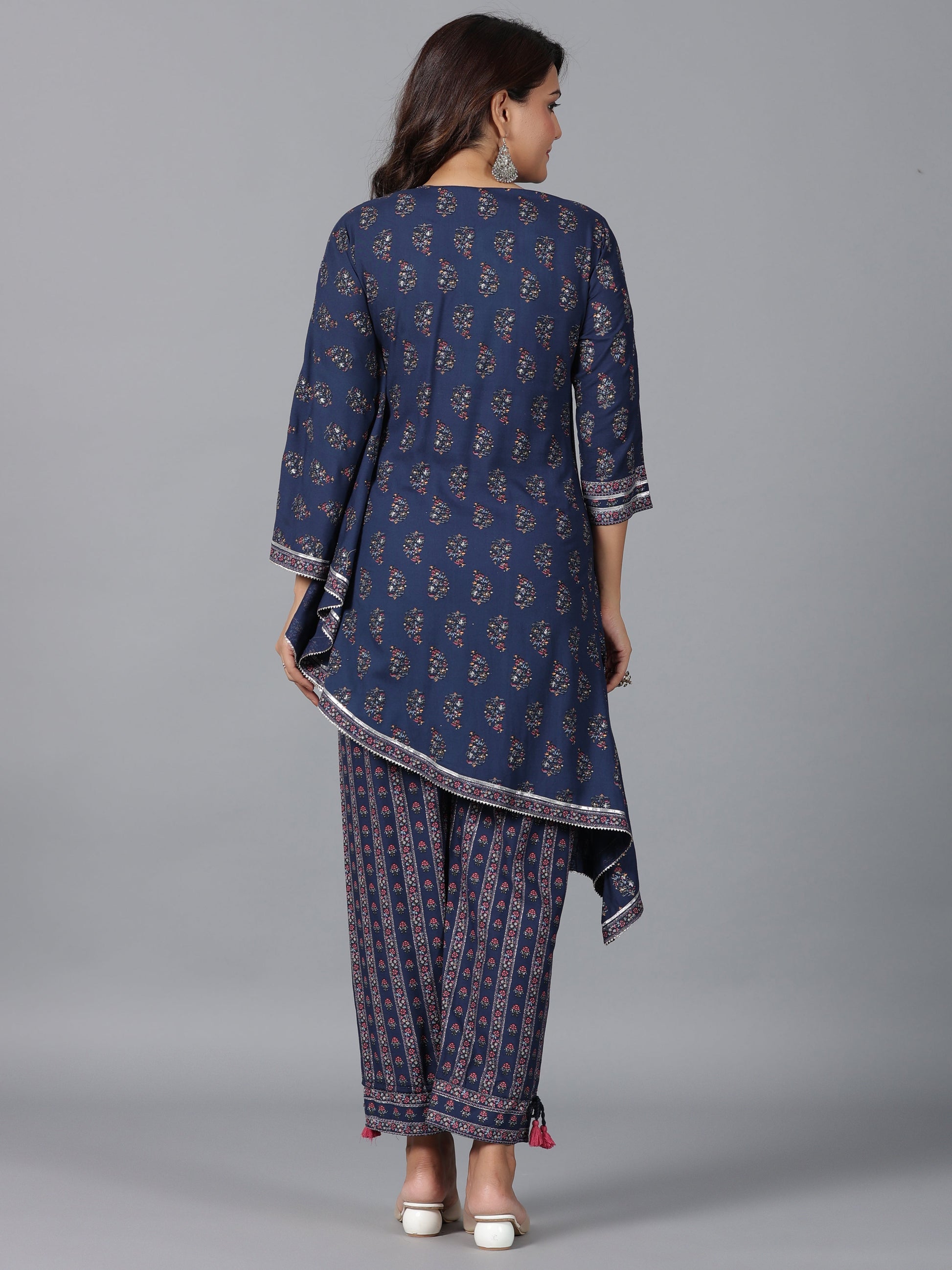Juniper Women Navy Blue Rayon Printed Kurta Pant Set