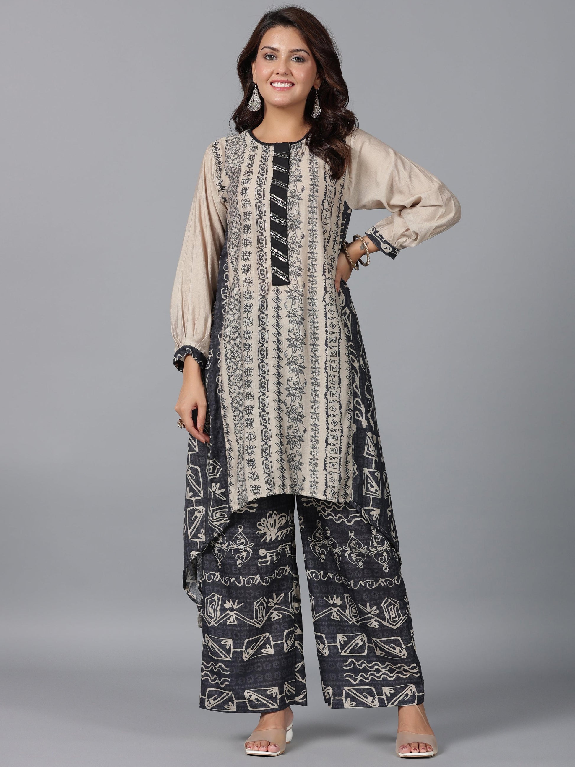 Juniper Women Beige Muslin Printed Kurta & Pants Set