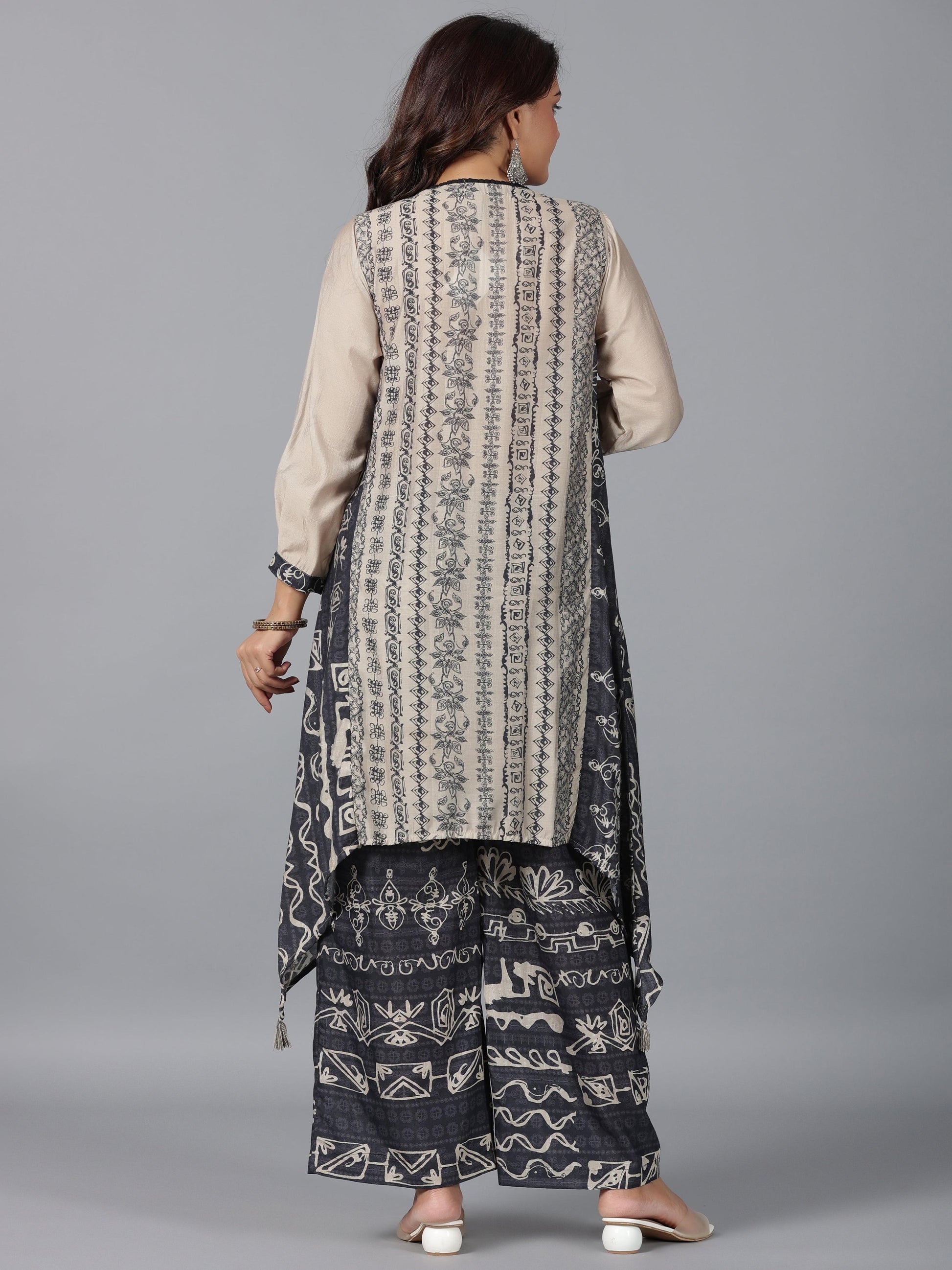 Juniper Women Beige Muslin Printed Kurta & Pants Set