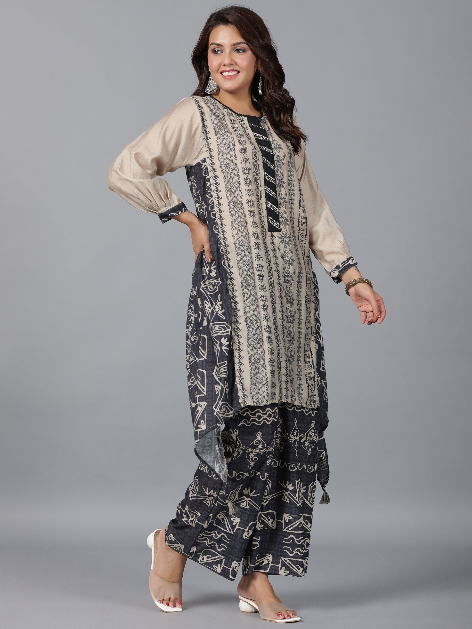 Juniper Women Beige Muslin Printed Kurta & Pants Set