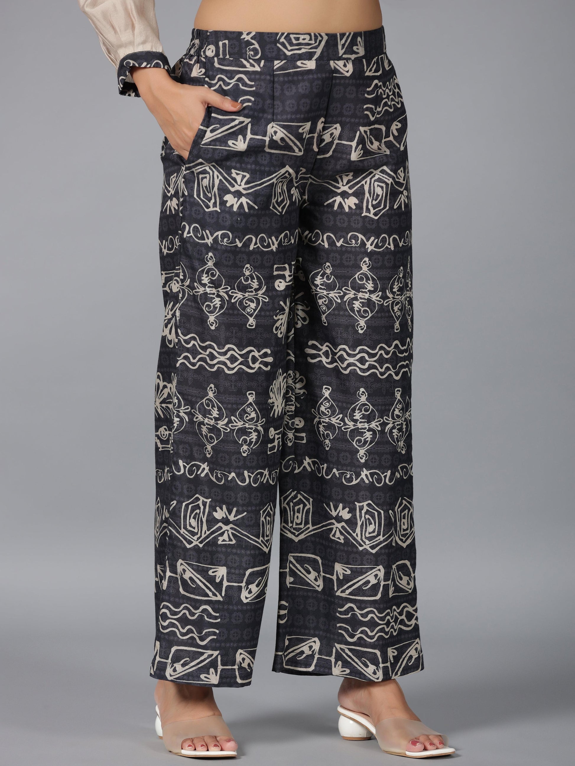Juniper Women Beige Muslin Printed Kurta & Pants Set