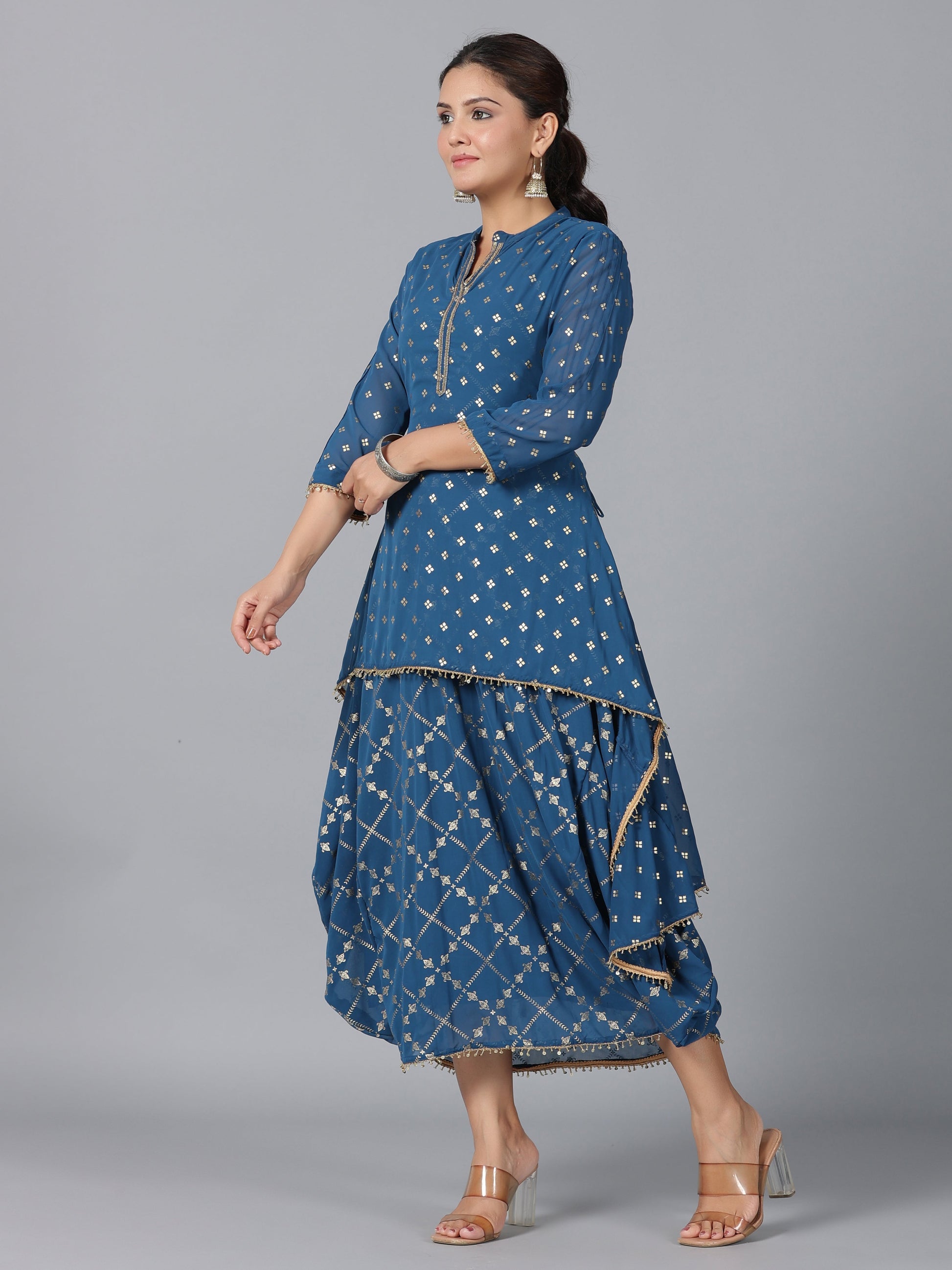 Juniper Women Indigo Georgette Printed Draped Maxi Dress