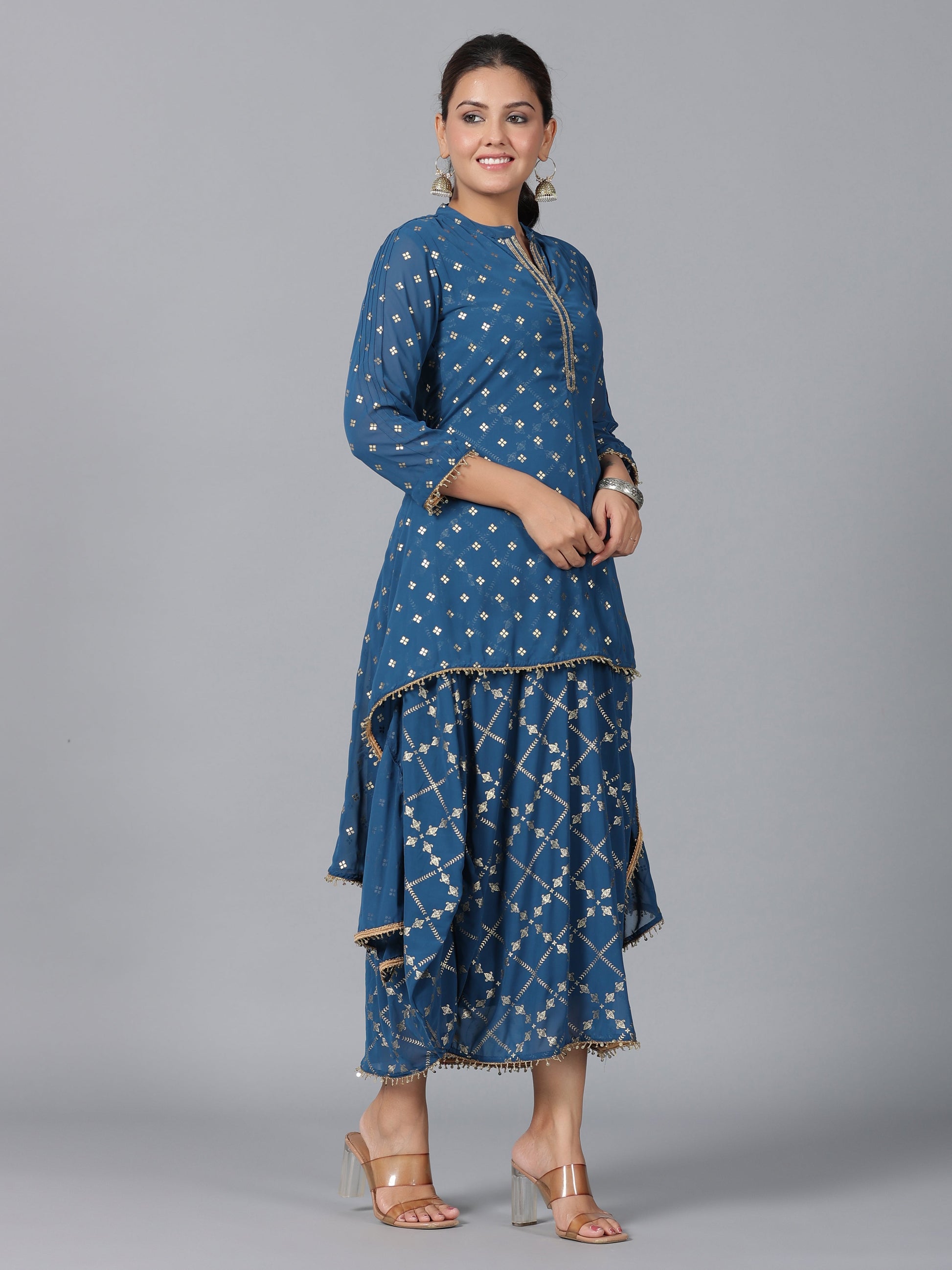 Juniper Women Indigo Georgette Printed Draped Maxi Dress