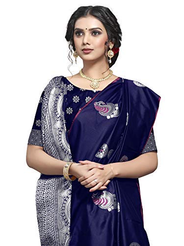 Shiv Textiles Women's Dark Blue Jacquard Art Silk Grab2Buy 