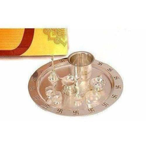 Silver Plated OM Pooja Thali 1 Set 8 Pcs - Grab2buy
