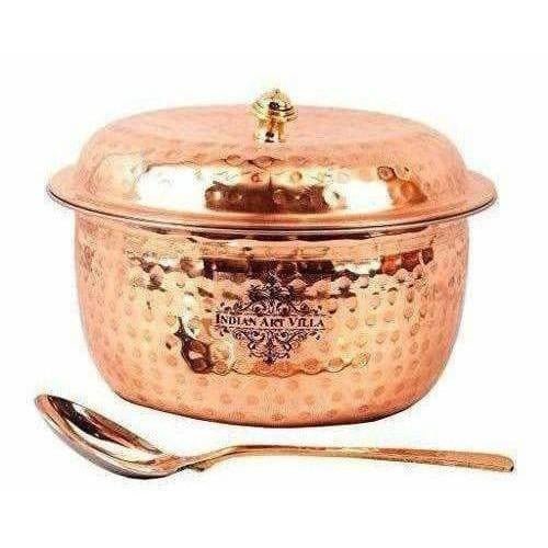 Steel Copper Casserole Bowl With Lid & 1 Serving Spoon - Set Of 2 Pieces | Grab2Buy