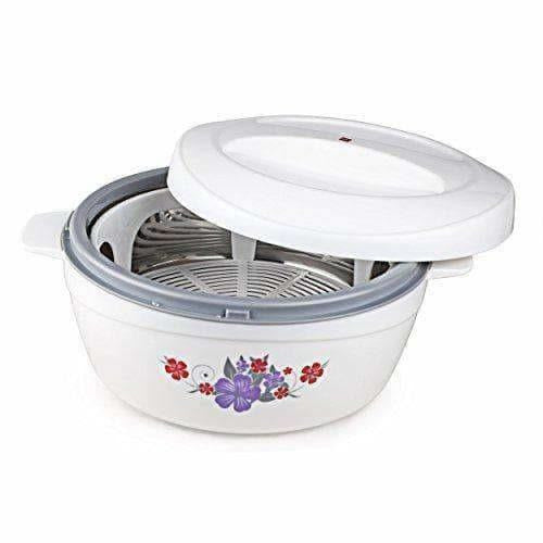 Roti Plus Plastic Casserole with Lid - White & Grey Color Combination - Grab2buy