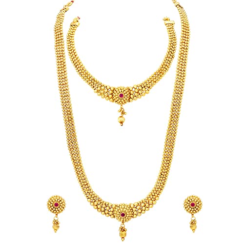 Gold-Polished Traditional Style Choker Necklace Jewellery Set for Women/Girls - Wahe Jewels Noz2Toz