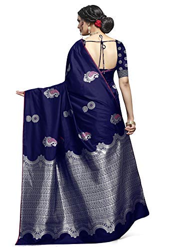 Shiv Textiles Women's Dark Blue Jacquard Art Silk Grab2Buy 