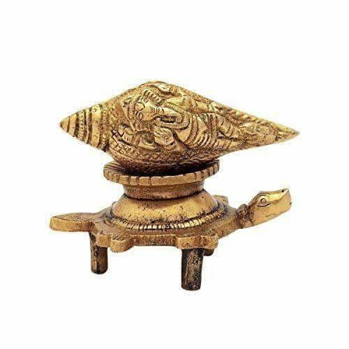 Brass Vishnu Shankh Conch Shell For Puja With Vastu/ Fengshui Tortoise For Home Decor - Grab2buy