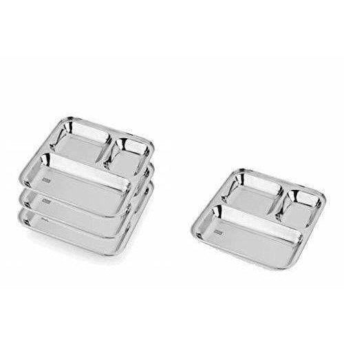 Stainless Steel 3 in 1 Plate with 3 Compartment - Set of 4 | Grab2Buy