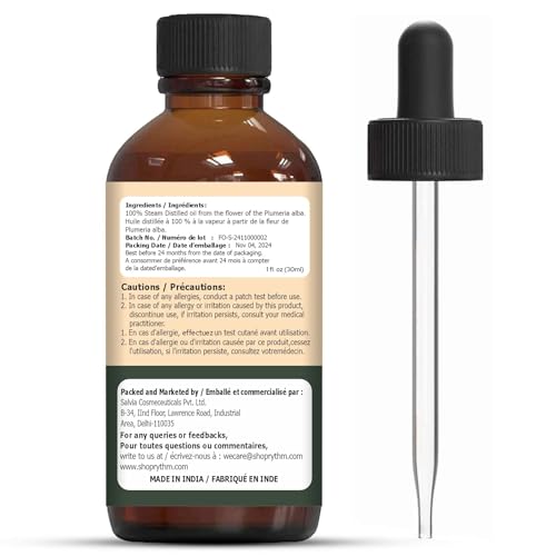 Organic Zing Frangipani (Plumeria alba) Oil | Pure & Natural Essential Oil for Skincare, Massage, Aroma & Diffuser