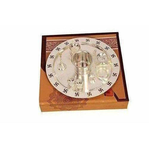 Silver Plated OM Pooja Thali 1 Set 8 Pcs - Grab2buy