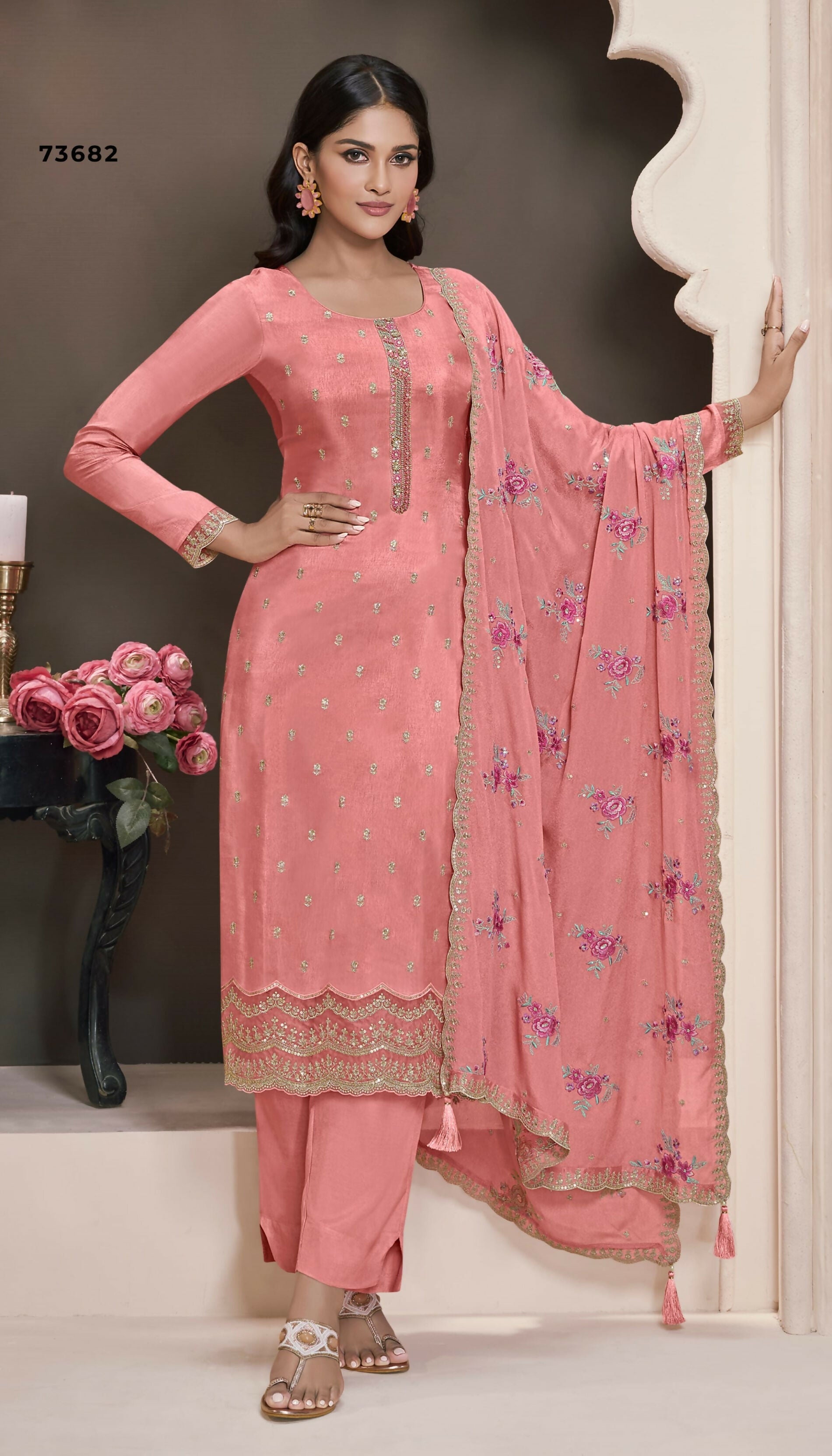 Anaita Pink Silk Embroidered Stitched Salwar Suit