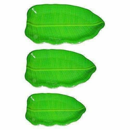 Plastic Banana Leaf Shape South Indian Dinner /  Lunch Serving Plate for All Occasions Green - 3 Pieces - Grab2buy