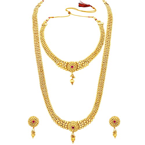 Gold-Polished Traditional Style Choker Necklace Jewellery Set for Women/Girls - Wahe Jewels Noz2Toz