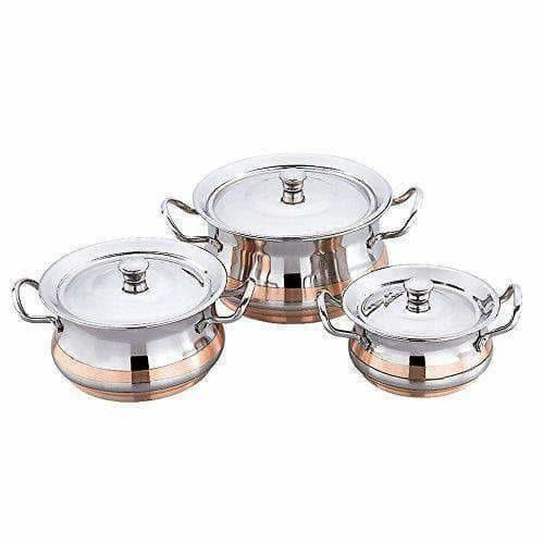 Stainless Steel Cookware Set 3pcs Copper Dish Line Bottom | Grab2Buy