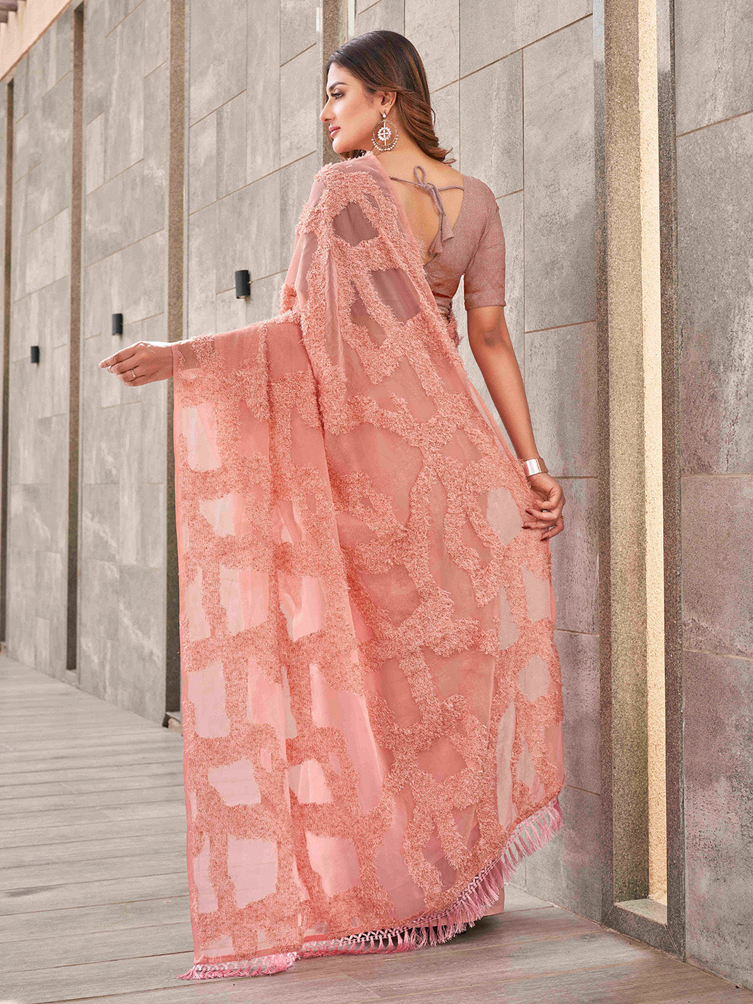 Tikhi Imli Peach Abstract Woven Design Half And Half Grab2Buy 