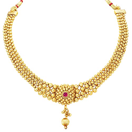 Gold-Polished Traditional Style Choker Necklace Jewellery Set for Women/Girls - Wahe Jewels Noz2Toz
