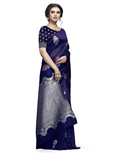 Shiv Textiles Women's Dark Blue Jacquard Art Silk Grab2Buy 