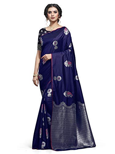 Shiv Textiles Women's Dark Blue Jacquard Art Silk Grab2Buy 