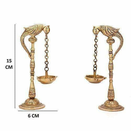 Brass - Pair Of Bird Diya Oil Lamp Stand  Grab2Buy Brandless Grab2Buy