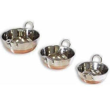 Stainless Steel Copper Bottom Kadhai with Handle - Set of 3 Pieces
