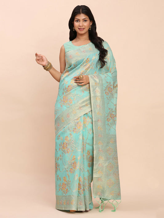 Shree Shyam Fashion Linen Cotton Sea Green Saree