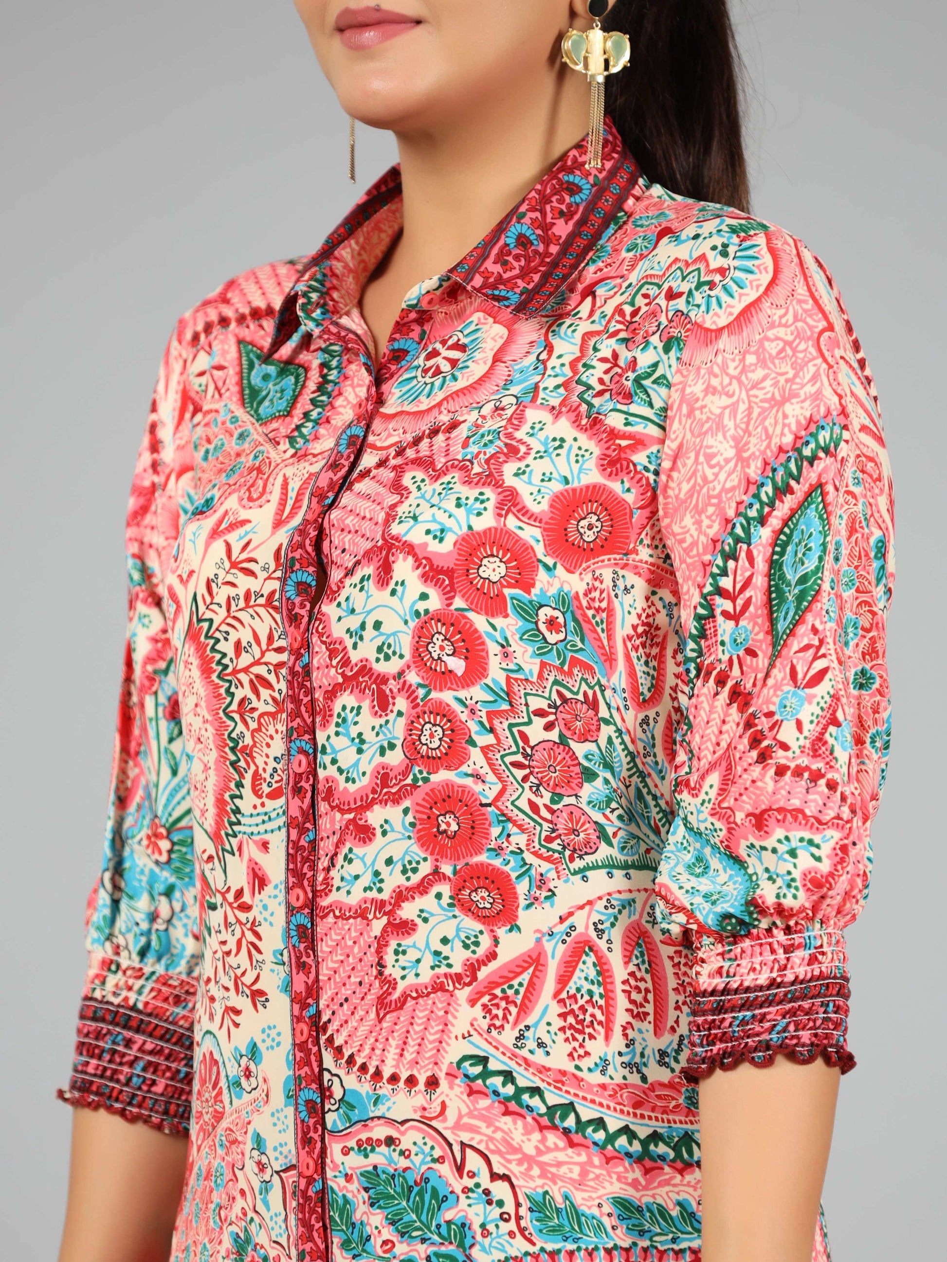 Juniper Women Beige Kasturi Silk Printed Clothing Set