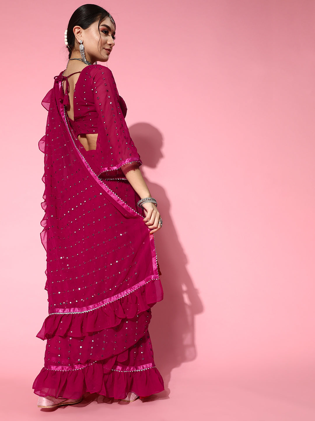 Tikhi Imli Embellished Poly-Georgette Grab2Buy with Solid border 